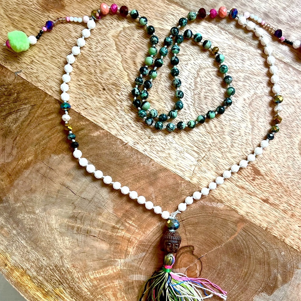 Handmade Silk and Natural stones Japa Mala - Yoga - Méditation -Grounding